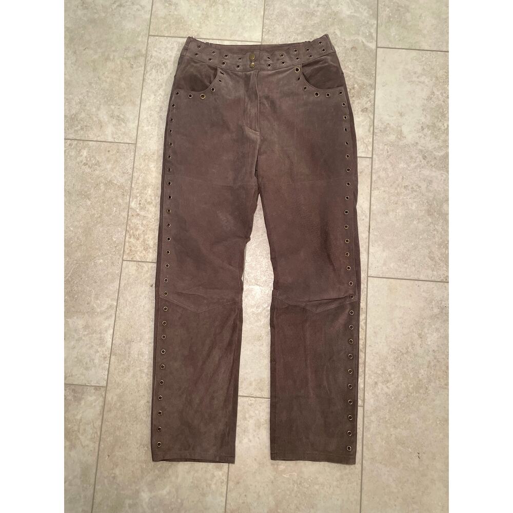 Vintage Robert Louis 100% Suede Grommet Brown Leather Pants Sz S Lined Western